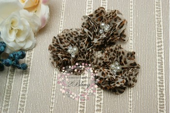 Printed Petite Chiffon Flower "Leopard", Pack of 3